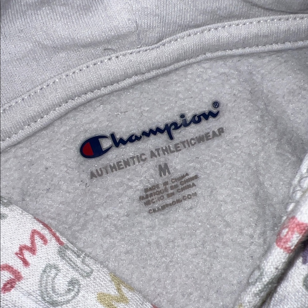 Champion White Hoodie with Multicolor Text Girls Size 10 - Picture 2 of 5